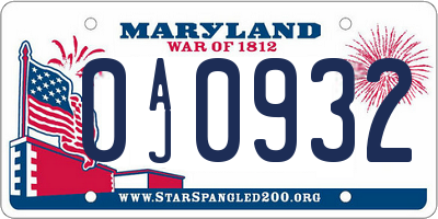 MD license plate 0AJ0932