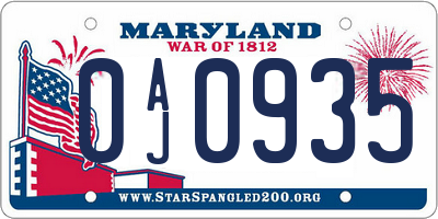 MD license plate 0AJ0935