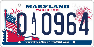 MD license plate 0AJ0964