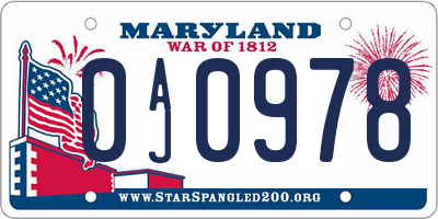 MD license plate 0AJ0978