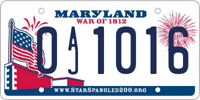 MD license plate 0AJ1016