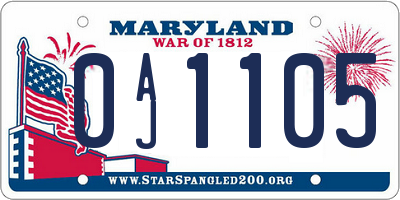 MD license plate 0AJ1105