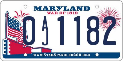 MD license plate 0AJ1182