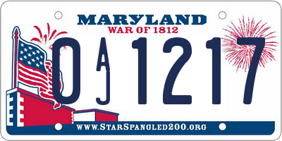 MD license plate 0AJ1217