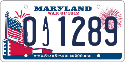 MD license plate 0AJ1289