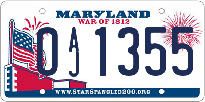 MD license plate 0AJ1355