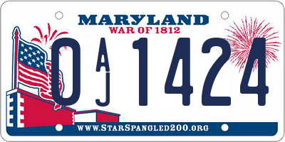 MD license plate 0AJ1424