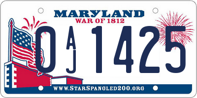 MD license plate 0AJ1425