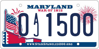 MD license plate 0AJ1500