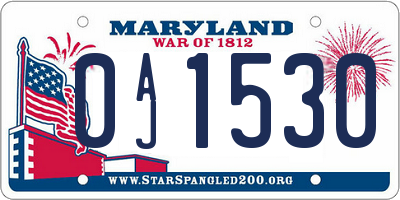 MD license plate 0AJ1530