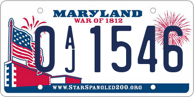 MD license plate 0AJ1546