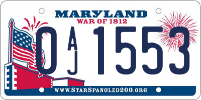 MD license plate 0AJ1553