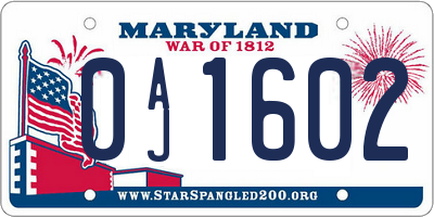MD license plate 0AJ1602