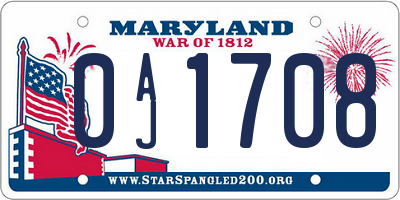 MD license plate 0AJ1708