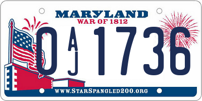 MD license plate 0AJ1736