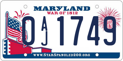 MD license plate 0AJ1749