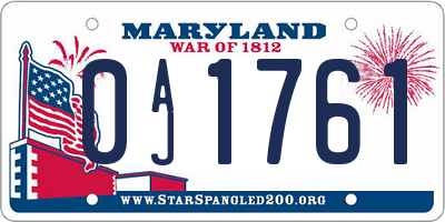 MD license plate 0AJ1761