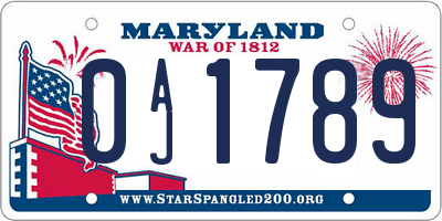 MD license plate 0AJ1789