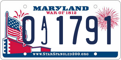 MD license plate 0AJ1791