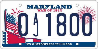 MD license plate 0AJ1800