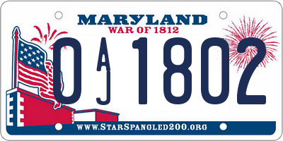 MD license plate 0AJ1802
