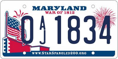 MD license plate 0AJ1834