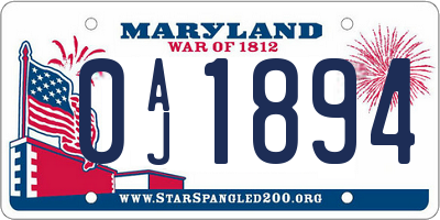 MD license plate 0AJ1894