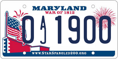 MD license plate 0AJ1900