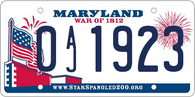 MD license plate 0AJ1923