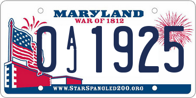 MD license plate 0AJ1925