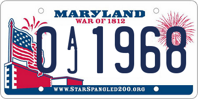 MD license plate 0AJ1968