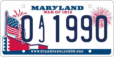 MD license plate 0AJ1990
