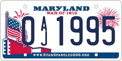MD license plate 0AJ1995
