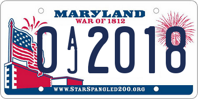 MD license plate 0AJ2018