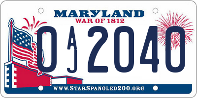 MD license plate 0AJ2040