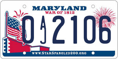 MD license plate 0AJ2106