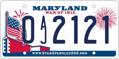 MD license plate 0AJ2121