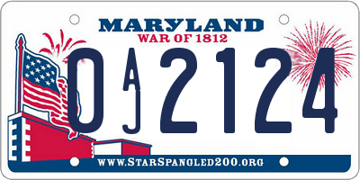 MD license plate 0AJ2124
