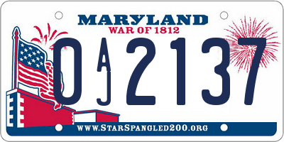 MD license plate 0AJ2137
