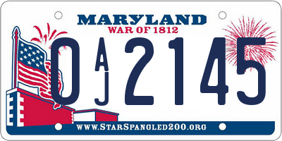 MD license plate 0AJ2145