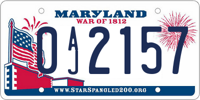 MD license plate 0AJ2157