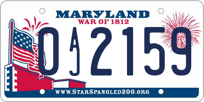 MD license plate 0AJ2159