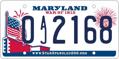 MD license plate 0AJ2168