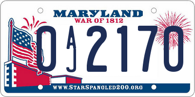 MD license plate 0AJ2170