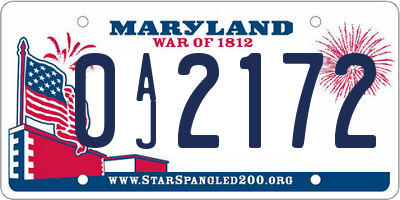 MD license plate 0AJ2172