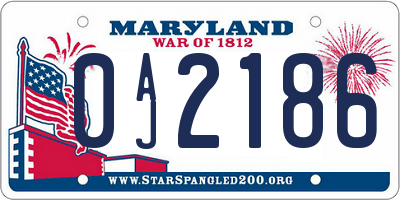 MD license plate 0AJ2186