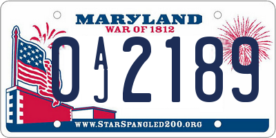 MD license plate 0AJ2189