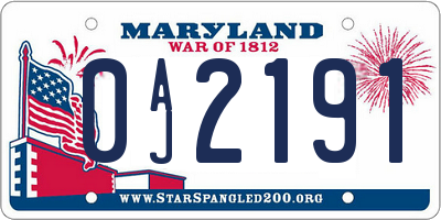 MD license plate 0AJ2191