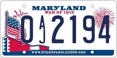 MD license plate 0AJ2194