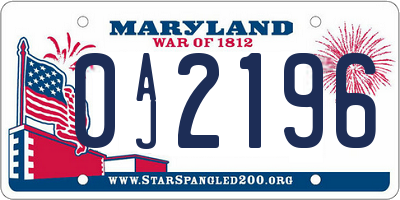 MD license plate 0AJ2196